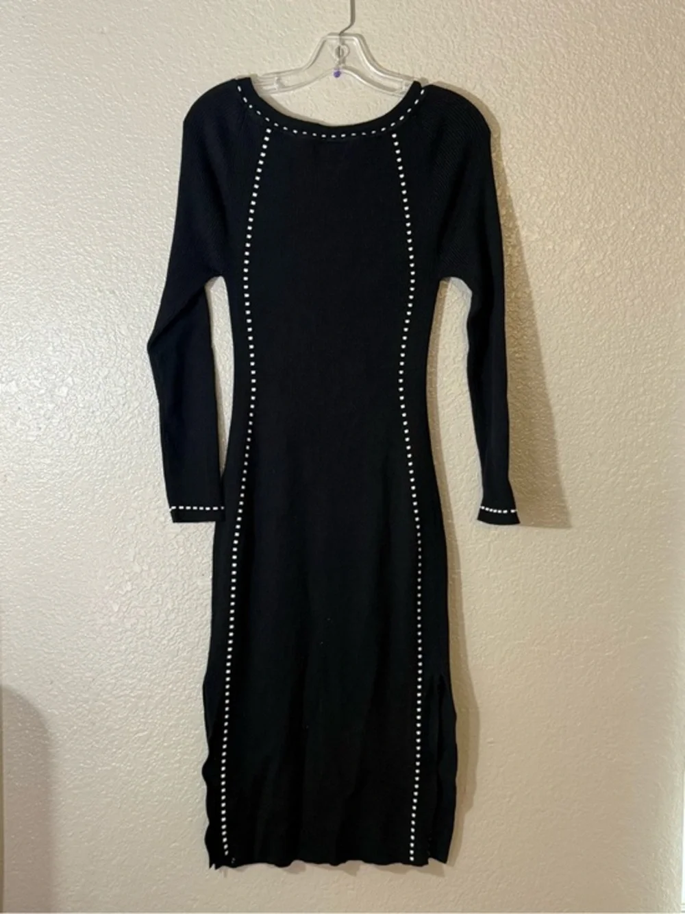 House of Harlow 1960 Ribbed Long Sleeve Midi Dress Black White Stitching Chic M
